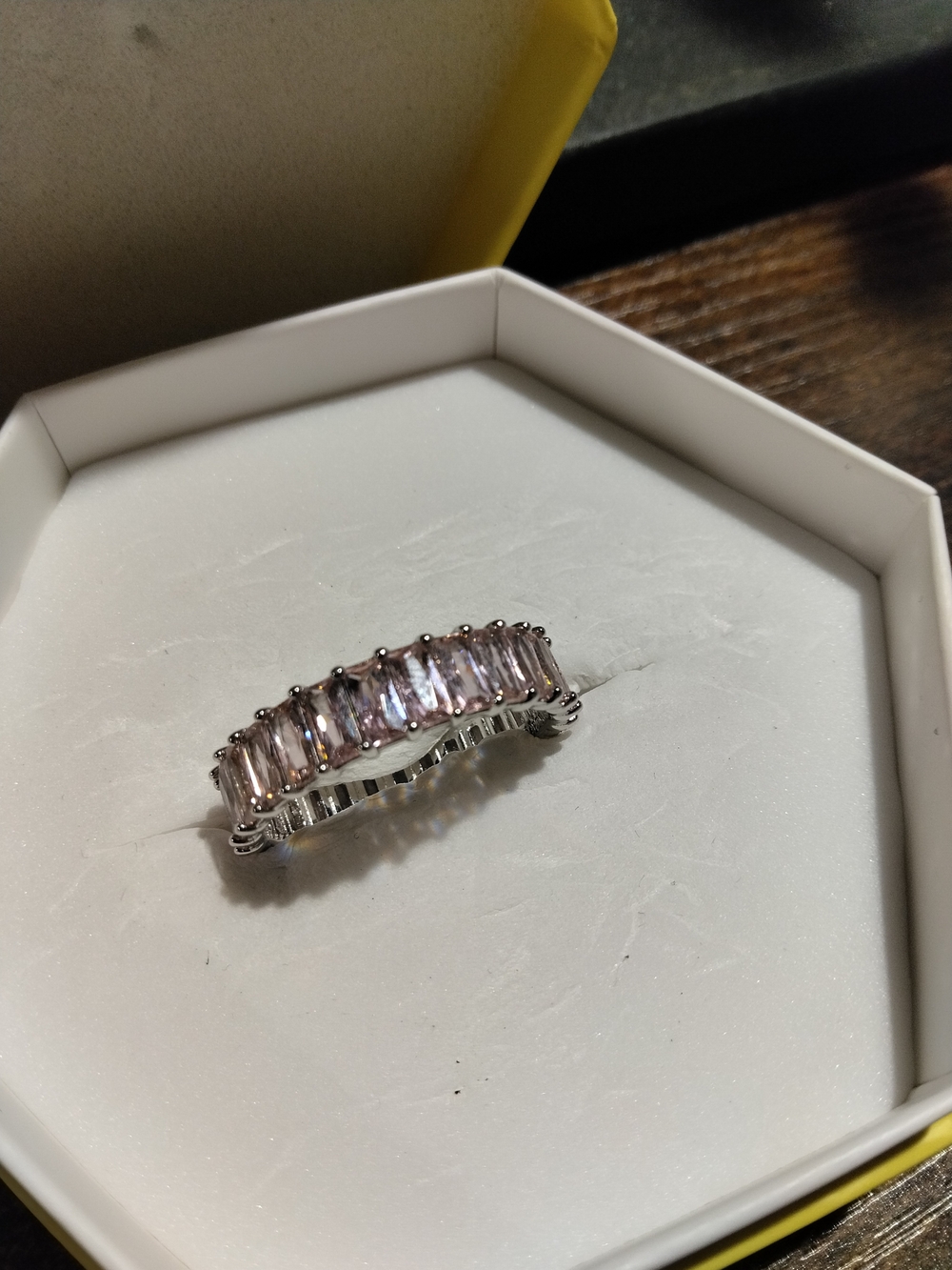 Ring Bomb Party Silver Pink Baguette CZ Prong Band Ring Women’s 10